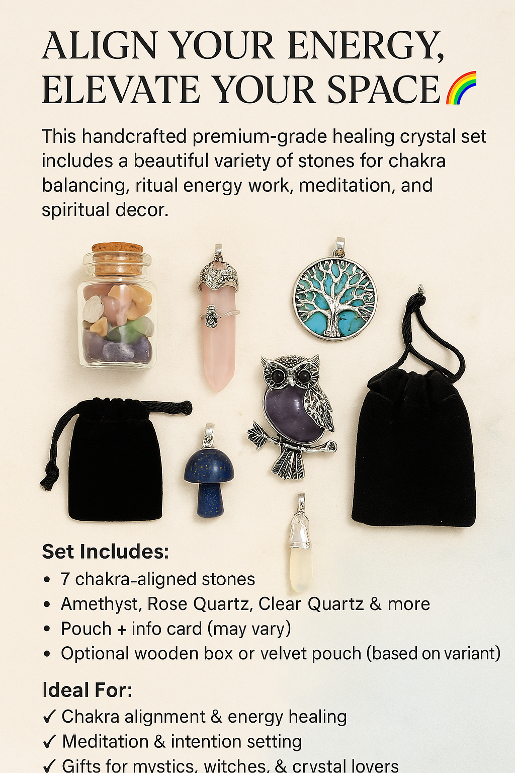 ✨ Healing Stones Crystal Set – Premium Crystals for Chakra Alignment & Mystical Decor ✨